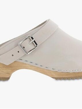 MIA Cream Leather wooden Clog with Silver Buckle